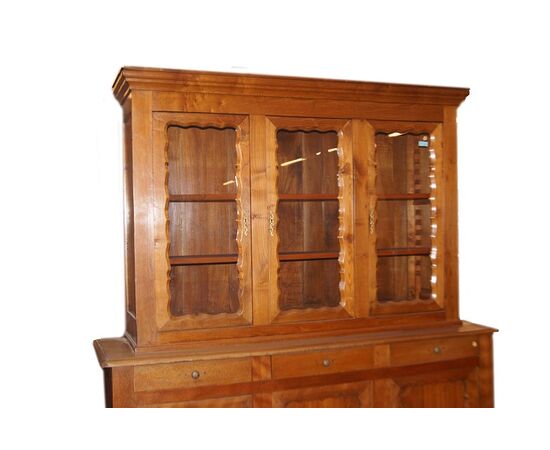 Large Austrian sideboard with 3 glass doors and 3 closed doors in Rustic style elm wood     
