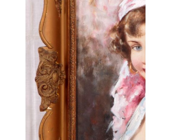Antique painting from 1800 oil on canvas depicting a young woman     