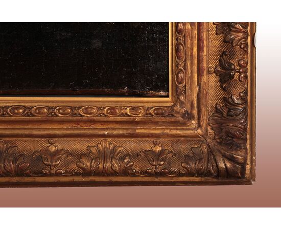 Prezioso Olio su tela italiano del 1700 attribuito ai fratelli "Raposo" che raffigura paesaggio lacustre