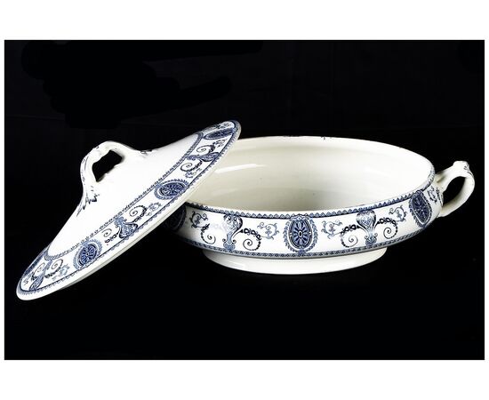Piccola zuppiera ovale in ceramica bianca decorata