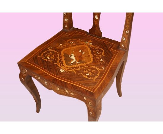 Tavolo con sedie francese stile Luigi XV riccamente intarsiato