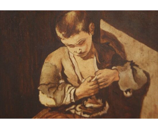Antico quadro italiano del 1900 olio su tavola raffigurante Ragazzo
