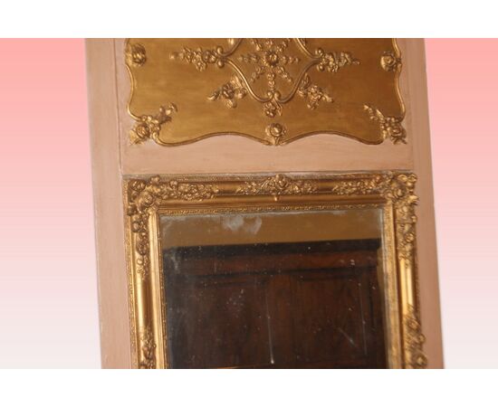 Caminiera specchiera francese del 1800 stile Luigi XVI dorata e laccata