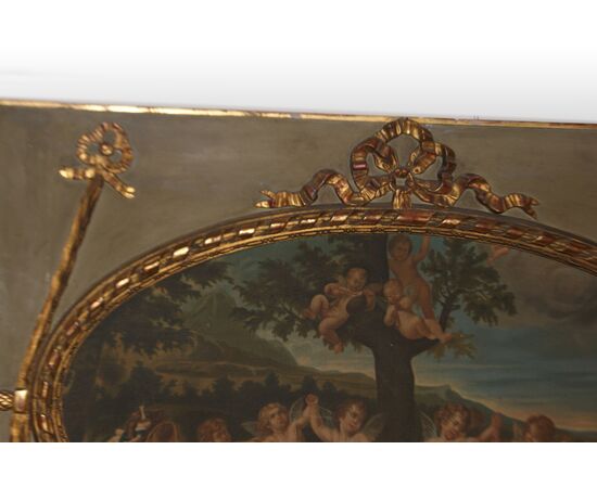 Bellissima grande caminiera francese stile Luigi XVI con stupendo dipinto su tela