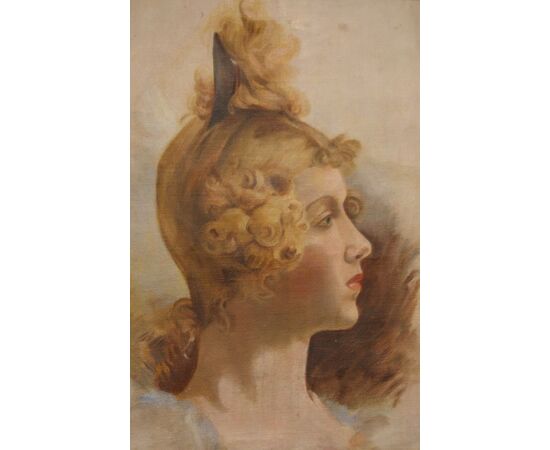 Antico quadro del 1800 olio su cartoncino "Volto di donna"