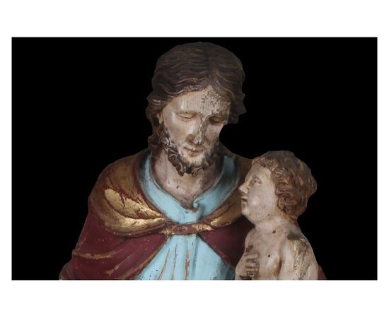 Statua San Giuseppe in legno policromo di soggetto sacro Italia settentrionale