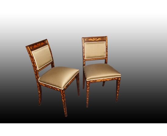Gruppo di 6 sedie olandesi in mogano di fine 1700 riccamente intarsiate restaurate e ritappezzate
