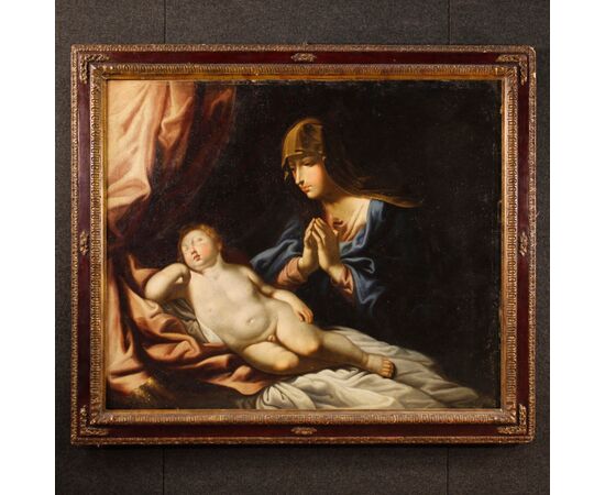 Antique religious painting Virgin with child from 17th century