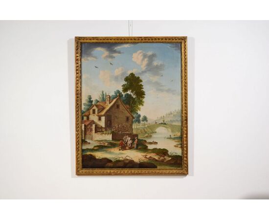 Paesaggio con mulino e personaggi, Piemonte, metà XVIII secolo