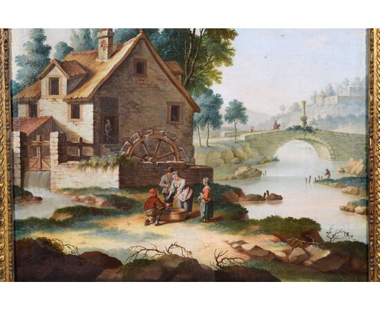 Paesaggio con mulino e personaggi, Piemonte, metà XVIII secolo
