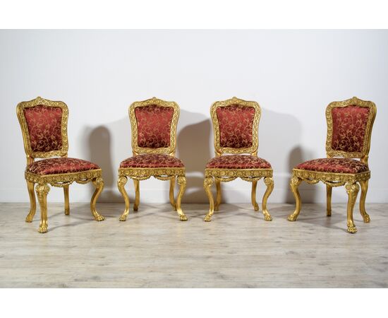 Quattro sedie barocche in legno intagliato e dorato, Roma, XVIII secolo