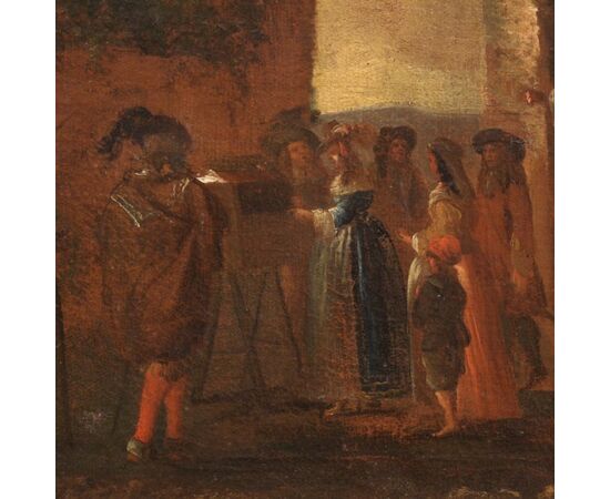 Antico dipinto scena di genere del XVIII secolo