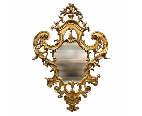 Specchiera in Legno intagliato e dorato, XIX secolo 