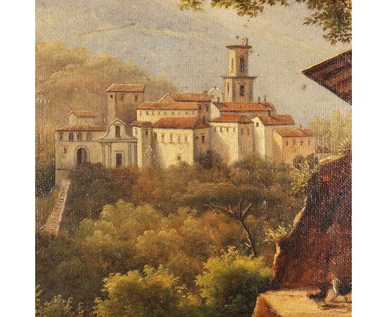 Dipinto Antico Olio su tela Giacomo Micheroux Paesaggio '800