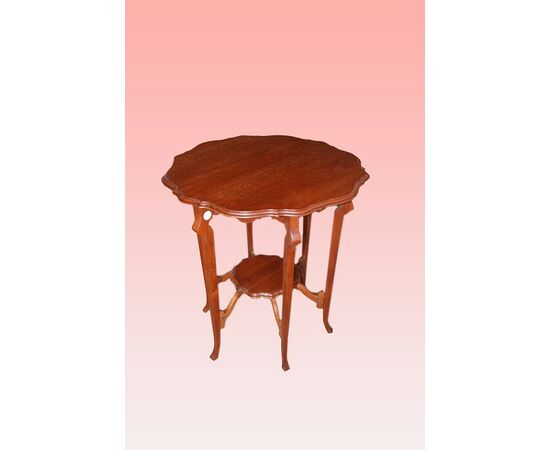 Tavolino a 6 gambe vittoriano del 1800 in legno di mogano con piano smussato