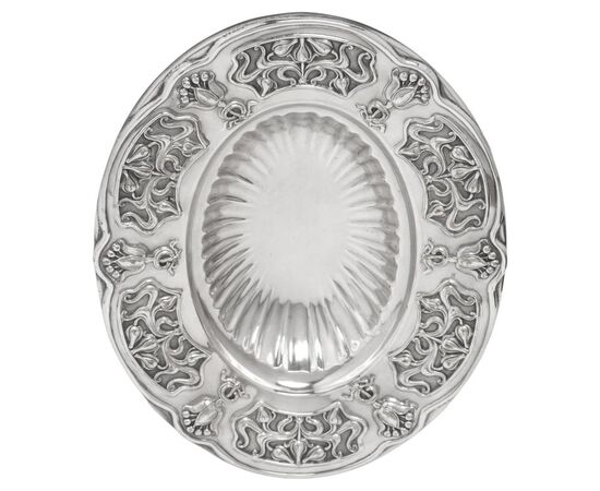 Centro-tavola Liberty ovale in silver plate - n. 1838 -