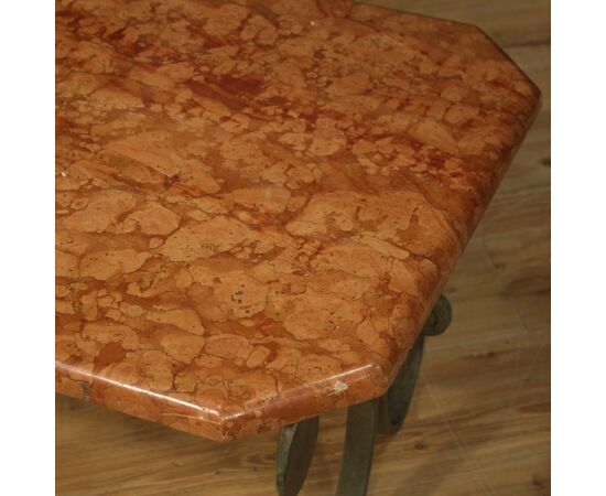 French iron coffee table with marble top from 20th century