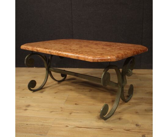 French iron coffee table with marble top from 20th century