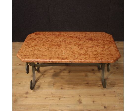 French iron coffee table with marble top from 20th century