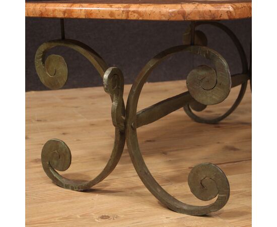 French iron coffee table with marble top from 20th century