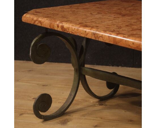 French iron coffee table with marble top from 20th century