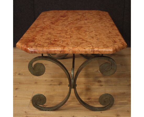 French iron coffee table with marble top from 20th century