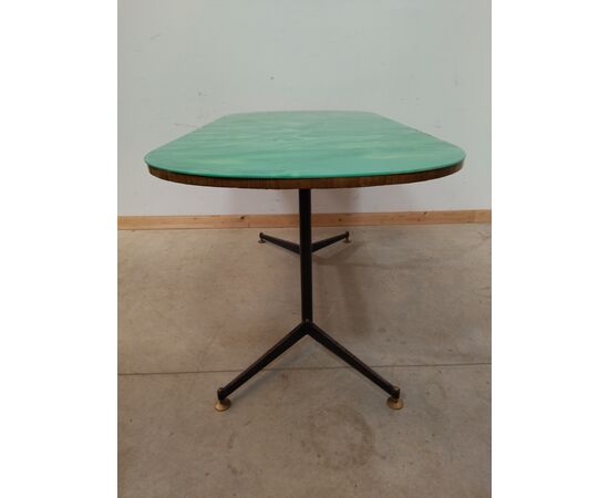 Tavolo ovale vintage base in ferro piana in vetro- anni 50 - modernariato