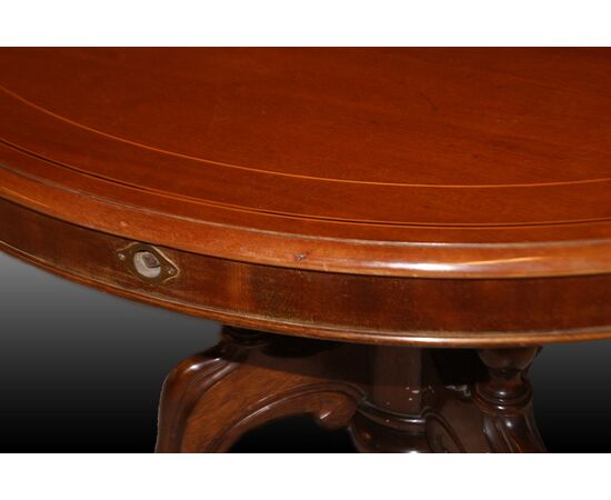 Tavolo circolare allungabile inglese del 1800 stile Vittoriano in legno di mogano