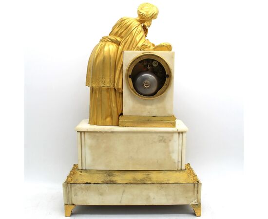 Antico Orologio a Pendolo Luigi Filippo in bronzo dorato e marmo - epoca 800 firmato