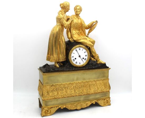 Antique Pendulum Clock Charles X (Restoration) h 55 in gilded bronze - period 800     