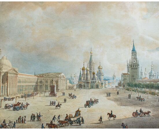 La piazza Rossa con la cattedrale di San Basilio ,Acquerello su carta,XIX Secolo