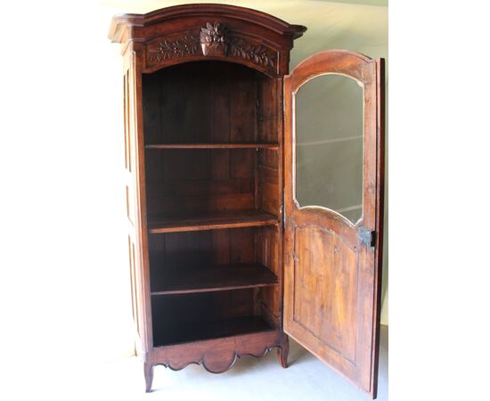 Antique Showcase Bookcase Cristalliera 1 door Louis XV sideboard in walnut - period 700     