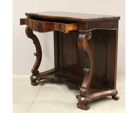 Antique Charles X console in walnut - Italy, 19th century     