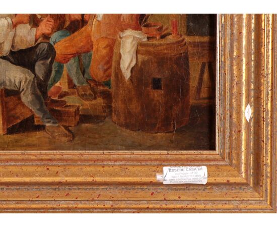 Olio su tela dipinto taverna con uomini inglese del 1800