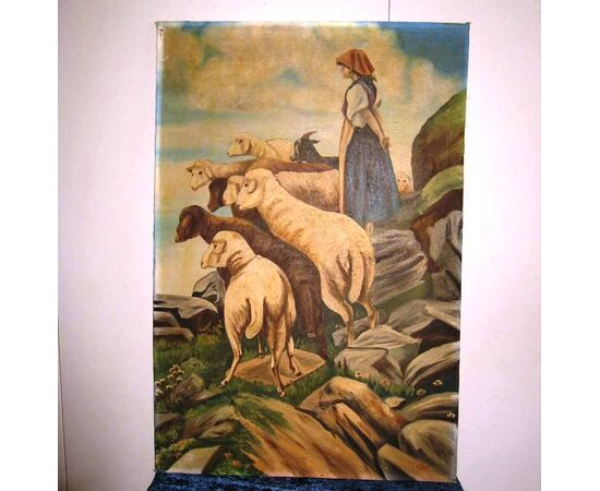 The Shepherdess with flock. Clive signed painting     