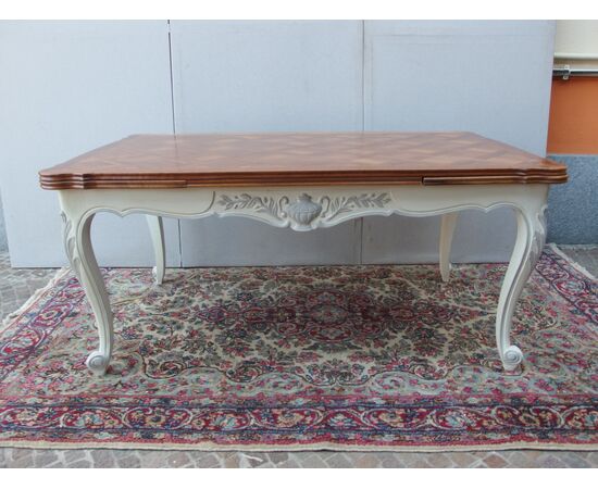 LARGE TABLE WITH LACQUERED WALNUT PROVENCAL STYLE cm L163xP98xH76 open cm 253     