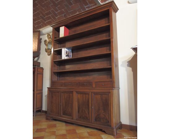 WALNUT BOOKCASE WITH 4 OPEN DOORS AGE 800 cm L176xP39xH252     