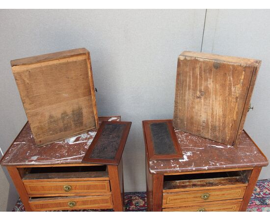 COPY OF LOUIS XVI STYLE BEDSIDE TABLES IN WALNUT FROM THE MID-1800s     