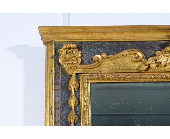 Specchiera barocca in legno intagliato e dorato, Italia, XVIII secolo, Epoca Luigi XIV