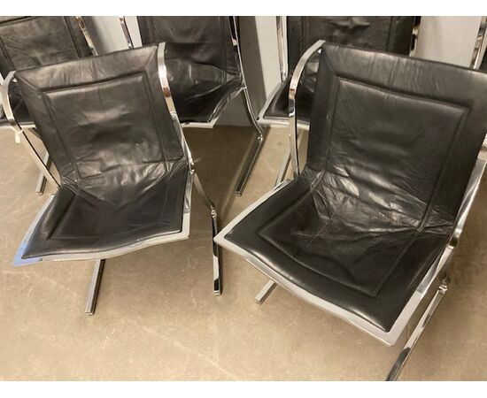 Gruppo di 6 sedie metallo e cuoio anni 70 Milano Fumagalli vero design restaurate 