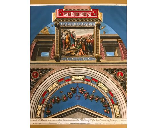Print Loggia Raphael at the Vatican with passepartout 20th century - 10 commandments     