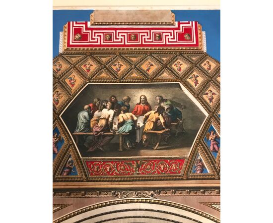 Stampa Loggia Raffaello al Vaticano con passe-partout XX secolo-L'Ultima Cena
