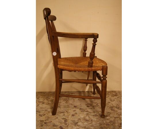 Coppia di antiche sedie poltroncine francesi del 1800 in paglia di fiume 