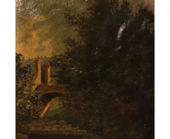 Dipinto italiano paesaggio olio su cartoncino del XX secolo