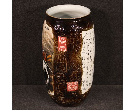 Chinese painted ceramic vase with warrior on horseback