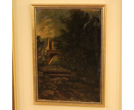 Italian landscape painting oil on cardboard from 20th century