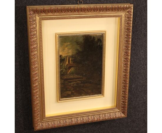 Italian landscape painting oil on cardboard from 20th century