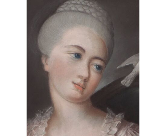 Antico quadro francese del 1800 pastello raffigurante donna
