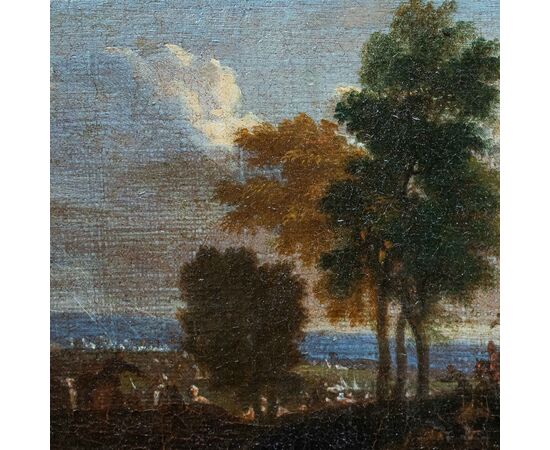 Attr. a Karel Breydel, detto il Cavaliere di Anversa (1678 - 1733)  Battaglia con cavalieri e paesaggio sullo sfondo