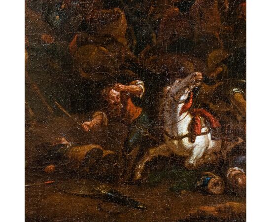 Attr. a Karel Breydel, detto il Cavaliere di Anversa (1678 - 1733)  Battaglia con cavalieri e paesaggio sullo sfondo